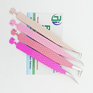 Pince à épiler d'extension de cils de couleur rose avec logo personnalisé pour cils méga volume et isolation en forme de L et pince à épiler à 90/45 degrés - Product Image 4