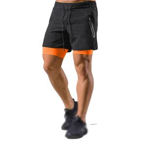 Nouvelle mode de rue hommes solide taille haute élastique 2 en 1 Double couche séchage rapide sport Fitness Jogging entraînement Shorts décontractés - Product Image 1