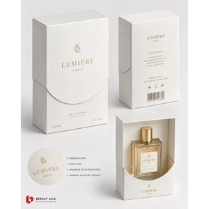 กล่องน้ำหอมแบบกำหนดเอง Lumiere Gold บรรจุภัณฑ์เครื่องสำอางสุดหรู ปั๊มฟอยล์ทอง - Product Image 1
