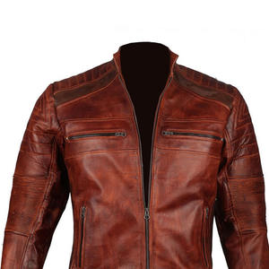 Blouson aviateur en cuir pour hommes OEM tissu en toile de haute qualité style motard de course col montant logo avant pour tenue décontractée - Product Image 4