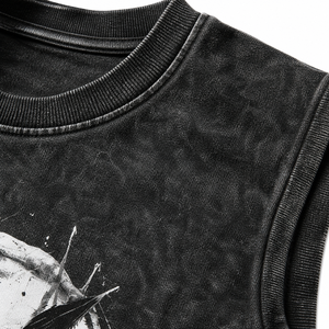 Camiseta sin Mangas Negra Lavada Personalizada para Hombre, Estilo Urbano, Punk, Vintage, de Algodón, para Gimnasio, Venta al Por Mayor OEM - Product Image 5