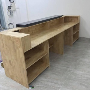 Bureau de réception minimaliste éclairé par LED, noir, oblong - 250x75x110cm - Bureau d'accueil pour commerce de détail, salon de beauté, salle de sport et bar - Product Image 6