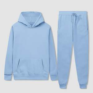 Sweat à capuche + pantalon de jogging de couleur unie d'automne et d'hiver pour hommes ensemble deux pièces à la mode vêtements de sport décontractés pour l'extérieur survêtement pour hommes - Product Image 1