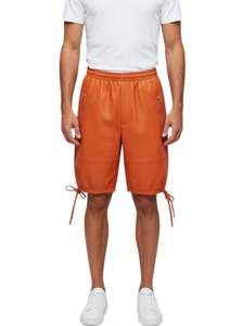 Wholesale <b>Mens</b> PU Leather Utility <b>Shorts</b> <b>with</b> <b>Zip</b> Side <b>Pockets</b> and Adjustable Drawstring Hem - Product Image 4