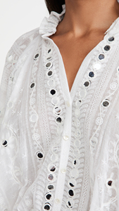 Magnifique robe ethnique brodée à manches courtes et mini longueur en paillettes avec ceinture pour femmes - Product Image 2