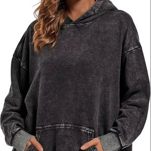 Heavy Cotton Pullover Hoodie Hombres Acid Washed Street Look Street Hoodie Solid Acid Washed Cotton - Product Image 1