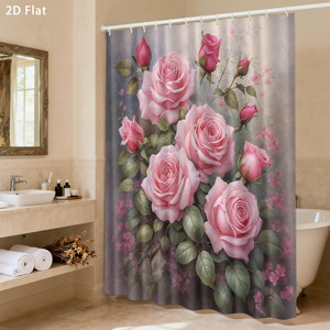 Rideau de douche imperméable personnalisé imprimé pour salle de bain, en polyester imperméable avec crochets - Product Image 1