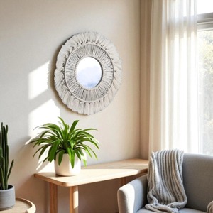 Miroir rond élégant en macramé à suspendre au mur pour la décoration de festivals, les fêtes, les cadeaux et les intérieurs d'inspiration bohème, vente en gros en provenance d'Inde - Product Image 3
