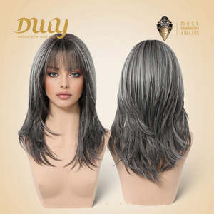 Peluca Ember-DWY MiraScalp de 18 Pulgadas, Larga, Lisa, Gris/Negro con Encaje Transparente - Product Image 1