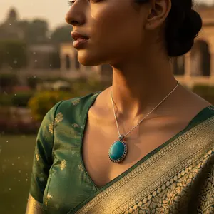 Colgante de Plata 925 con Turquesa, Gema Ovalada Hecha a Mano, Joyería Religiosa, Regalo, Chapado en Oro Rosa con Rodio, Dijes - Product Image 2