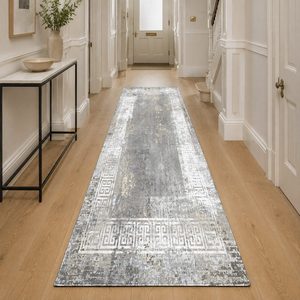 Tapis de salon LXDP-0810 gris argenté traditionnel oriental imprimé numériquement, lavable en machine, en chenille, antidérapant, vente en gros - Product Image 5