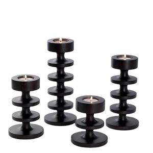 ชุดไม้มะม่วงสีดำด้านเชิงเทียน4ชิ้นเชิงเทียนรูปทรงที่กำหนดเองตกแต่งงานแต่งงานใช้เทียนน่ารัก - Product Image 1