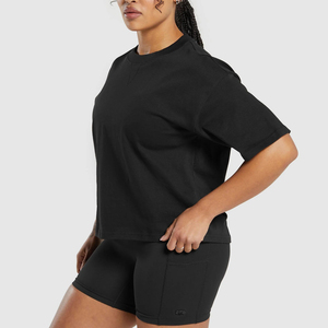 Camiseta de manga corta con cuello redondo de 300 gramos informal de verano para mujer al por mayor, camiseta de gran tamaño personalizable con apliques - Product Image 6