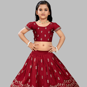 Shoryam Fashion - Lehenga Choli de Seda Completamente Cosido, Color Granate, Bordado Zari, Largo hasta el Suelo, Ropa Étnica para Bodas y Fiestas para Niñas - Product Image 1