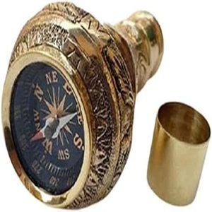 Pomo Decorativo para Bastón de Latón Pulido Estilo Antiguo con Brújula Náutica - Product Image 1