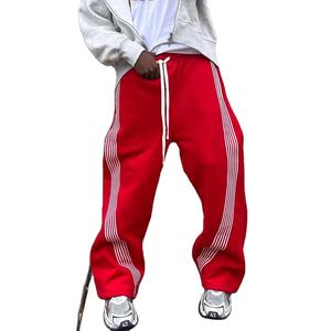 Pantalones de chándal acampanados holgados de gran tamaño para hombre de la mejor calidad, pantalones de chándal a rayas en pantalones de chándal de punto rectos curvos con llamarada - Product Image 3