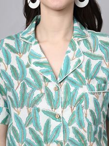 Conjunto de Pijama Étnico de Invierno, Informal, de Algodón, con Estampado Floral, Manga Corta, Cuello en V, Transpirable, Suave, de Secado Rápido, con Botones y Pantalones, ODM - Product Image 5