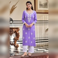 Ensemble Kurti brodé en rayonne pure et pantalon Sifaly en coton, de créateur, élégant pour femme, idéal pour les fêtes, toutes saisons, protection solaire