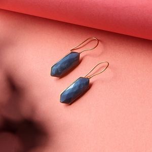 Boucles d'oreilles pendantes longues en opale bleue Dua faites à la main, plaquées or 18 carats, en laiton, pour femmes, tendance élégante, bijoux en pierres précieuses naturelles - Product Image 2