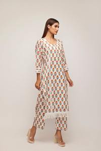 ชุดสูทผ้าไหมสำหรับเด็กผู้หญิงลายพีชดอกเดซี่สไตล์แฟชั่นอินเดียกางเกง kurti คุณภาพสูง - Product Image 5