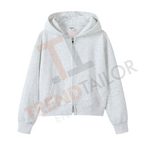 เสื้อฮู้ดดี้ครอปโอเวอร์ไซส์สำหรับผู้หญิง ผ้าฟลีซคอตตอน 100% หนัก 350 แกรม ซิปสองทาง สีเทาล้วน ส่งตรงจากโรงงาน - Product Image 6