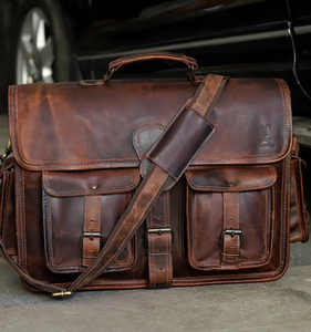 Handmade Buffalo Leather Messenger Cross-Body Laptop Bag Personalized Office Handbag <b>Briefcase</b> - Product Image 1