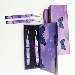 Pince à épiler d'extension de cils en acier inoxydable écologique de haute précision pour cils d'isolation papier papillon enduit pointu incurvé - Product Image 5