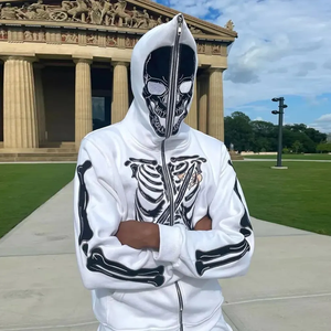 Sweat à capuche polaire zippé à fermeture éclair intégral sweats à capuche de haute qualité imprimé bouffant brodé lavage à l'acide capuche double couche - Product Image 5