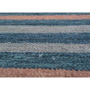 พรมขนสัตว์ลายทางสีน้ำเงินทำมือ ADWL-13055 ลายตารางแบบทอเรียบ สำหรับห้องนอนหรือห้องนั่งเล่น พรมรูปสี่เหลี่ยมผืนผ้าสำหรับห้องโถงหรือทางเดิน - Product Image 3