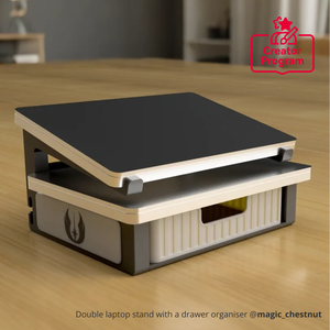 Support vertical double moderne pour ordinateur portable avec tiroir organisateur, construction métallique, pour bureau à domicile, extensible - Product Image 2