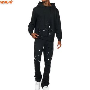 Ensemble survêtement décontracté pour femmes noires, sweat-shirt et pantalon de survêtement d'hiver, streetwear, imprimé à l'acide, éclaboussures de peinture, tenue en deux pièces - Product Image 4