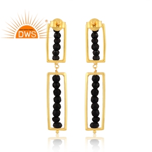 Pendientes de piedras preciosas con cuentas de ónix negro natural chapado en oro de 18 quilates, superventas, fabricante de joyería - Product Image 4
