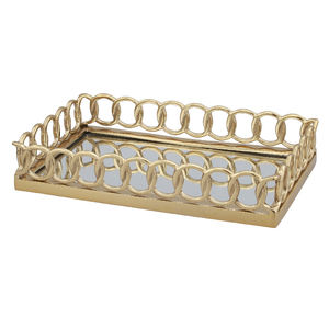 Bandeja de Metal decorativa multifuncional, bandeja decorativa con espejo de acabado dorado, bandeja para servir té y café - Product Image 6