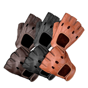 <b>Ladies</b> Stylish for High Quality Unisex Half Finger Driving <b>Gloves</b> Genuine Deerskin <b>Leather</b> Breathable Adjustable Wrist - Product Image 2