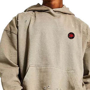 Sweats à capuche en détresse confortables de haute qualité pour hommes nouveau Style motif solide décontracté hiver col à capuche coton/Polyester - Product Image 6