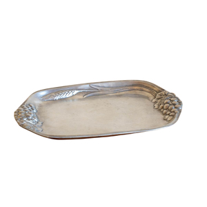 Plato de Servir Vintage de Aluminio con Diseño Floral y de Espiral en Relieve, Plato Ovalado con Asas, Decoración para el Hogar, Vajilla - Product Image 3