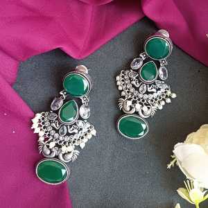 Efulgenz Indian Floral Chandbali <b>Earrings</b> Faux Pearl Crystal Peacock Dangle <b>Earring</b> Set Bridal Fashion Jewelry for Women - Product Image 2