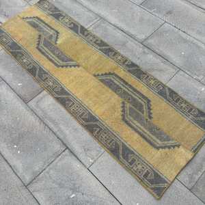 1.8x5.6 ft Rug, Vintage Turkish Rug, <b>Brown</b> <b>Wool</b> Rug - Product Image 4