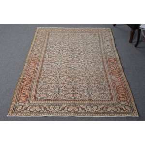 Alfombra clásica de lana de retazos beige y naranja, 4,8x7,1 pies, pasillo Rectangular turco para entrada, sala de estar, alfombra de látex para cabecera - Product Image 1