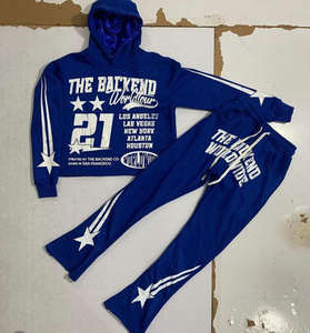 Ensemble jogging et sweat à capuche rose imprimé en coton épais pour femme, coupe courte, style streetwear, personnalisable avec logo - Product Image 5