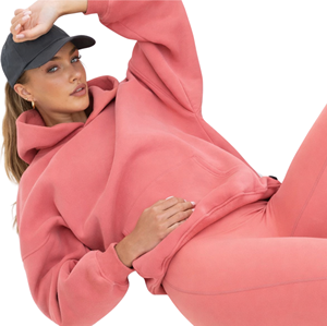 Sudadera Extra Grande para Mujer, 50% Algodón, 50% Poliéster, Color Coral Amanecer, Estilo Urbano, Hombros Caídos, Corte Holgado, Moda de Invierno - Product Image 4