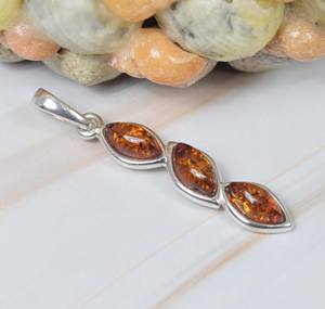 925 colgante de forma de marquesa de ámbar Báltico natural de plata esterlina sólida - Product Image 3