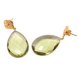 New Arrival Green Amethyst Quartz Gemstone 925 Sterling Silver Pear Shape Earrings - Product Image 1