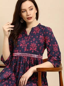 Robe longue évasée à motif floral pour femme, été 2024, col en V, manches longues, décoration en cristal, élégante, tissu 100% coton délavé - Product Image 3