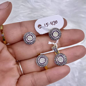 Ensemble de bijoux en argent 925 poli or avec diamants Polki, boucles d'oreilles/pendents/bagues - Product Image 1