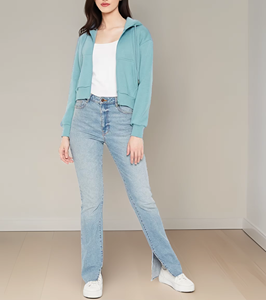 Sweat à capuche zippé décontracté pour femme Sweat à capuche à manches longues de couleur unie - Product Image 6