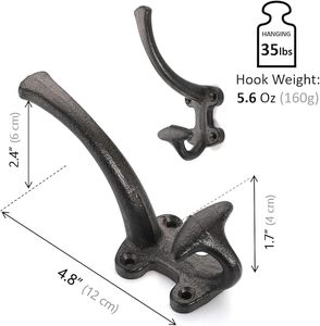 Decorative Cast Iron Heavy Duty Double <b>Wall</b> <b>Hooks</b> Vintage <b>Hooks</b> in Antique Black Coat <b>Hooks</b> <b>Wall</b> Mounted <b>for</b> Mudroom & Hats <b>Keys</b> - Product Image 3