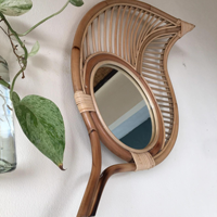 Miroir mural décoratif en rotin de style Art déco moderne en forme de feuille 36x10x71 cm, idéal pour mariage, maison de luxe, hôtel, salon