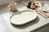 Kleurige gevlekte ovale melamine serveerschaal lichtgewicht onbreekbaar koffie fruit schaal 13,9 inch modern huishoudelijk restaurant voedsel