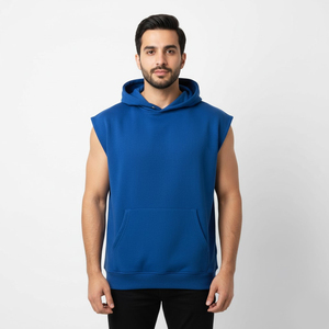 Mens <b>Sleeveless</b> <b>Hoodie</b> 100% Cotton Winter Lightweight Athletic Fit Gym Workout Top Training Running Fitness Streetwear Custom - Product Image 1